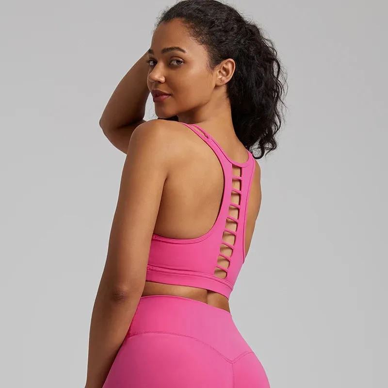 Cutout Racerback Sports Bras Women - Push Up Gym Bra with Removable Pads, Running Fitness Cropped Tank Top, Women's Yoga Clothing