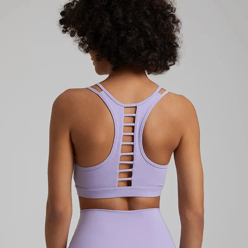 Cutout Racerback Sports Bras Women - Push Up Gym Bra with Removable Pads, Running Fitness Cropped Tank Top, Women's Yoga Clothing