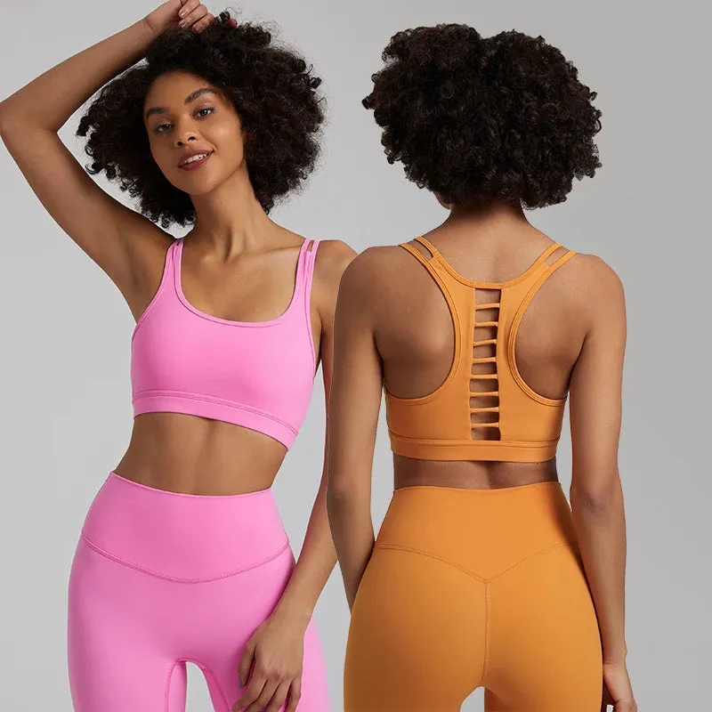 Cutout Racerback Sports Bras Women - Push Up Gym Bra with Removable Pads, Running Fitness Cropped Tank Top, Women's Yoga Clothing