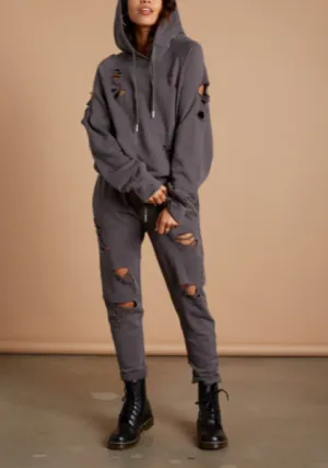 Distressed Raglan Sleeve Kangaroo Pocket Hoodie