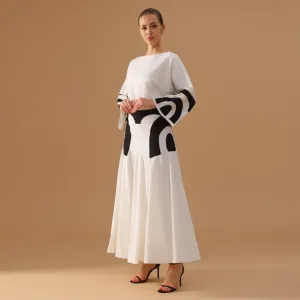 Embroidered Maxi Sleeve Top with Skirt