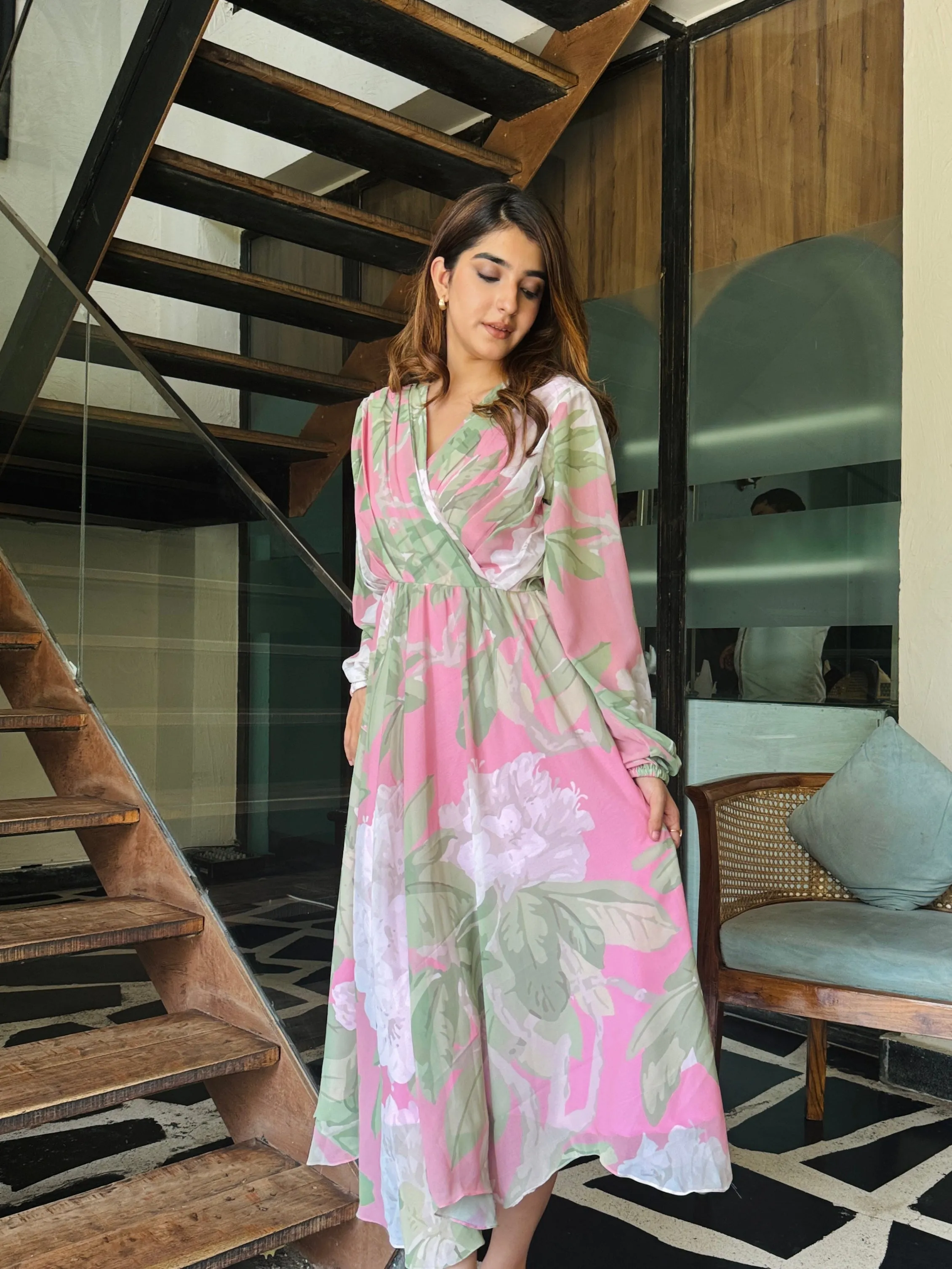 Emily Pink Floral Midi Dress