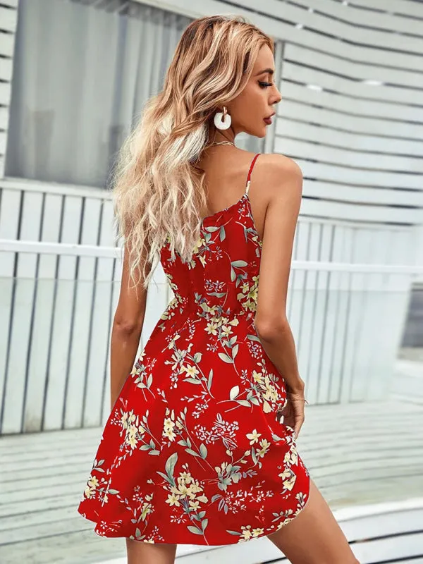 Floral Print Sleeveless Dress with Elastic Waist
