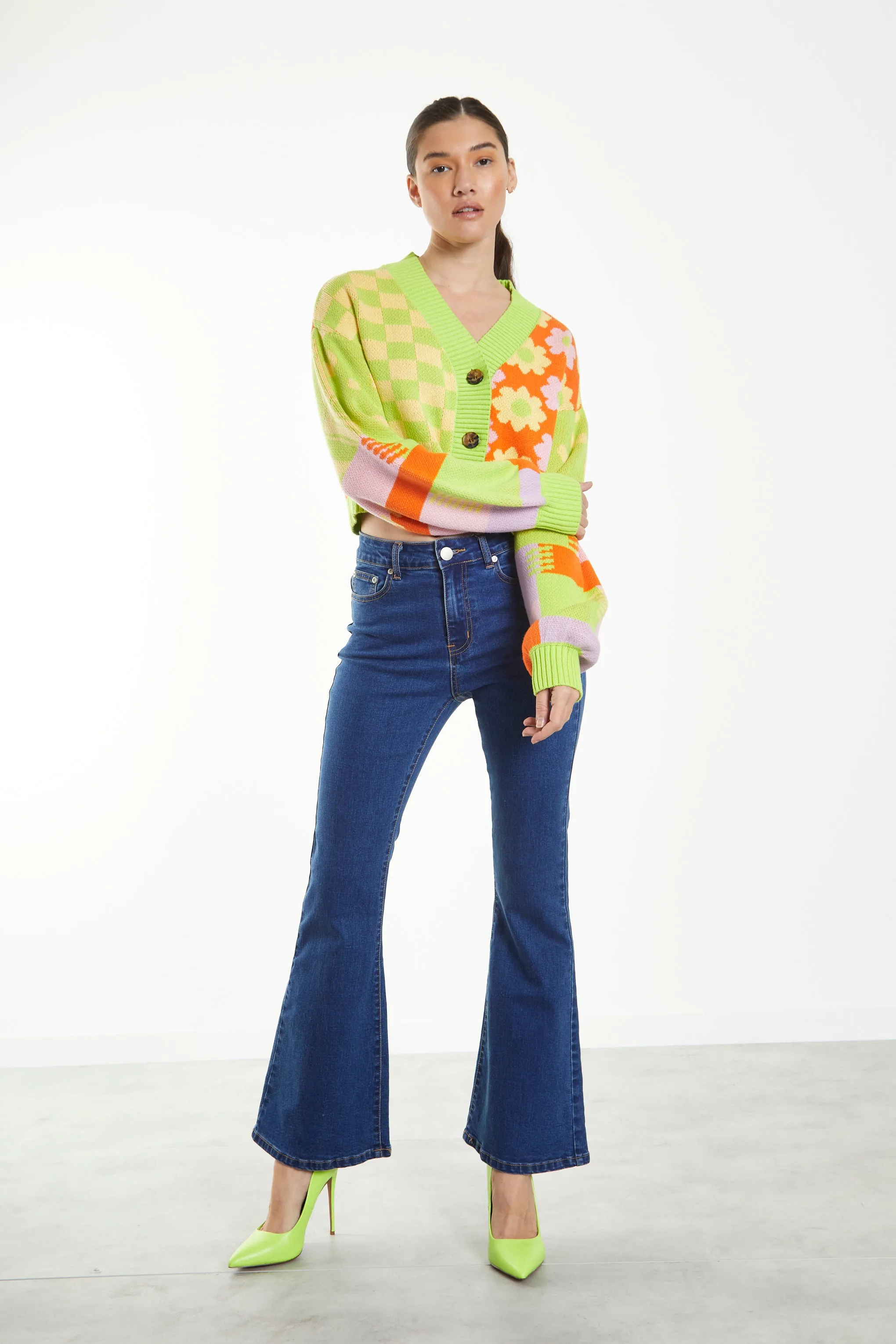 Glamorous Green Orange Multi Knit Cardigan