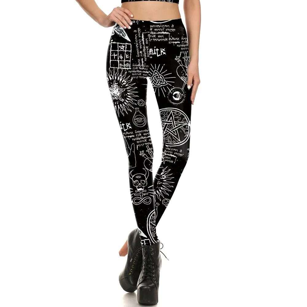Gothic Leggings With Dark Print