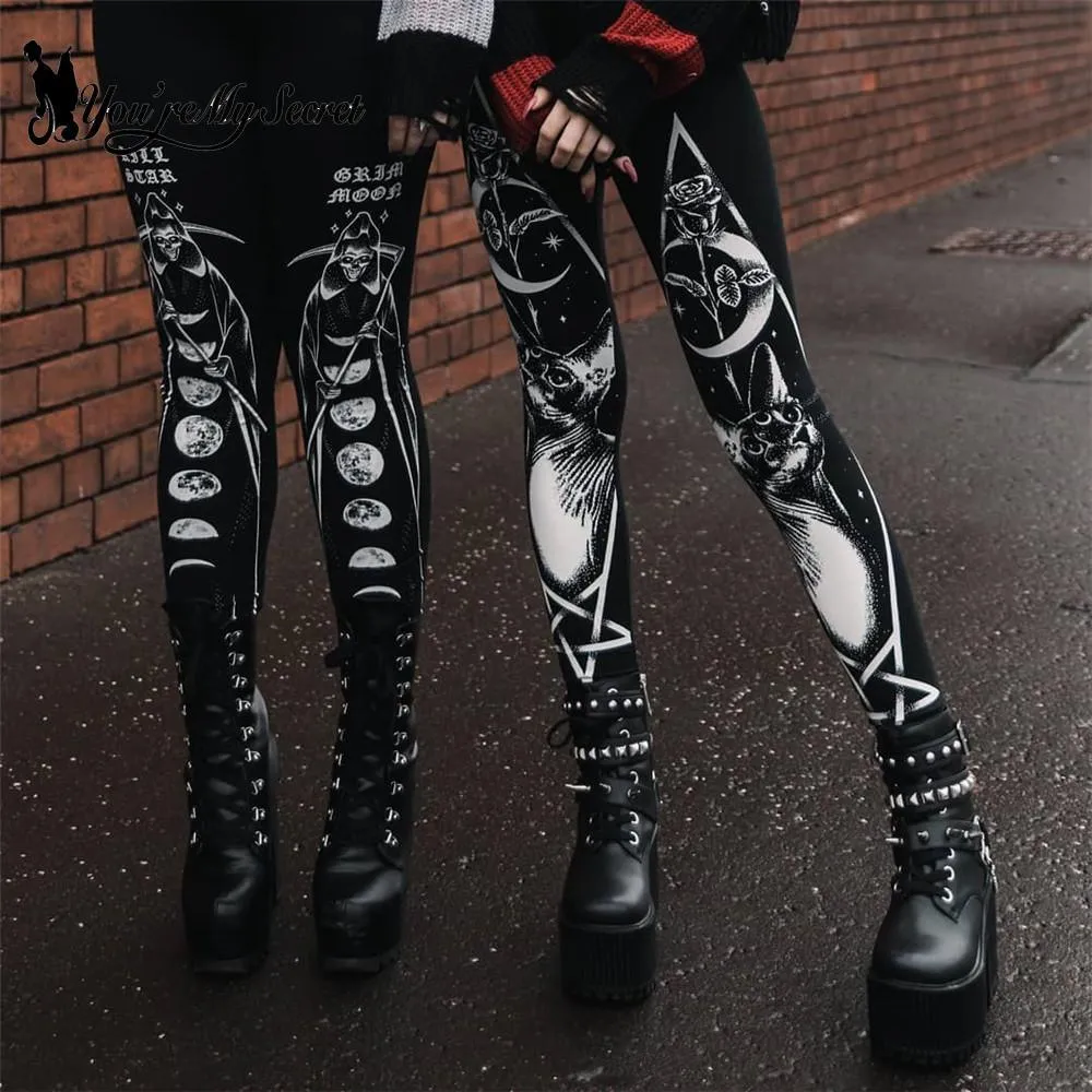 Gothic Leggings With Dark Print