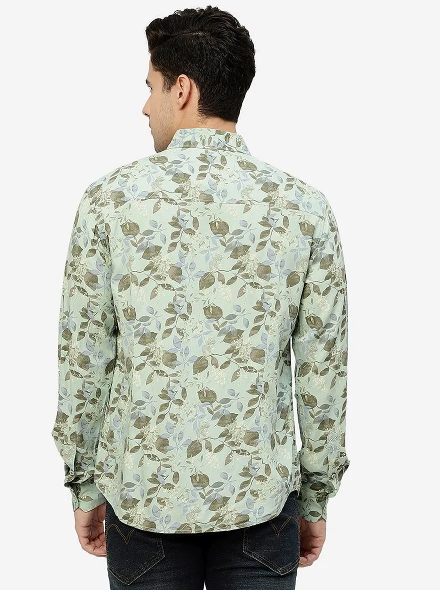 Green Printed Slim Fit Casual Shirt | Greenfibre