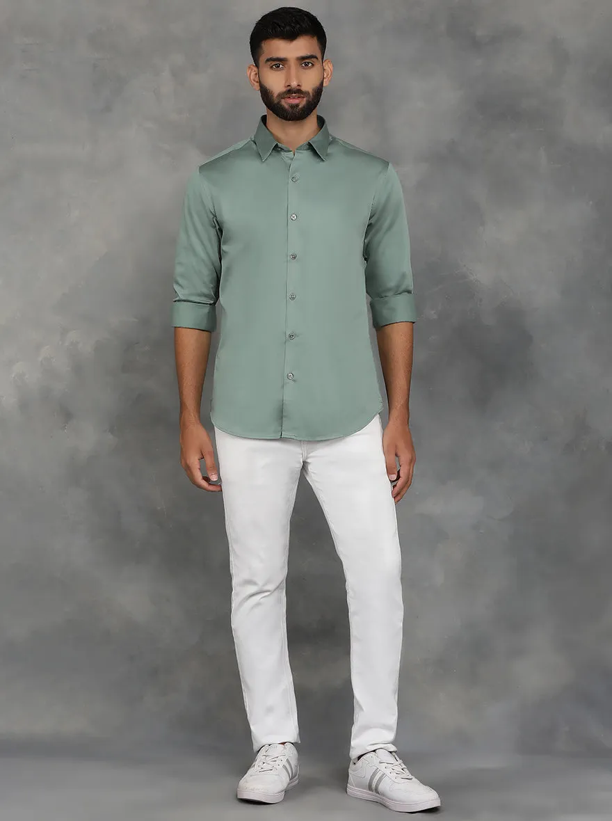 Green Solid Slim Fit Casual Shirt | GreenFibre