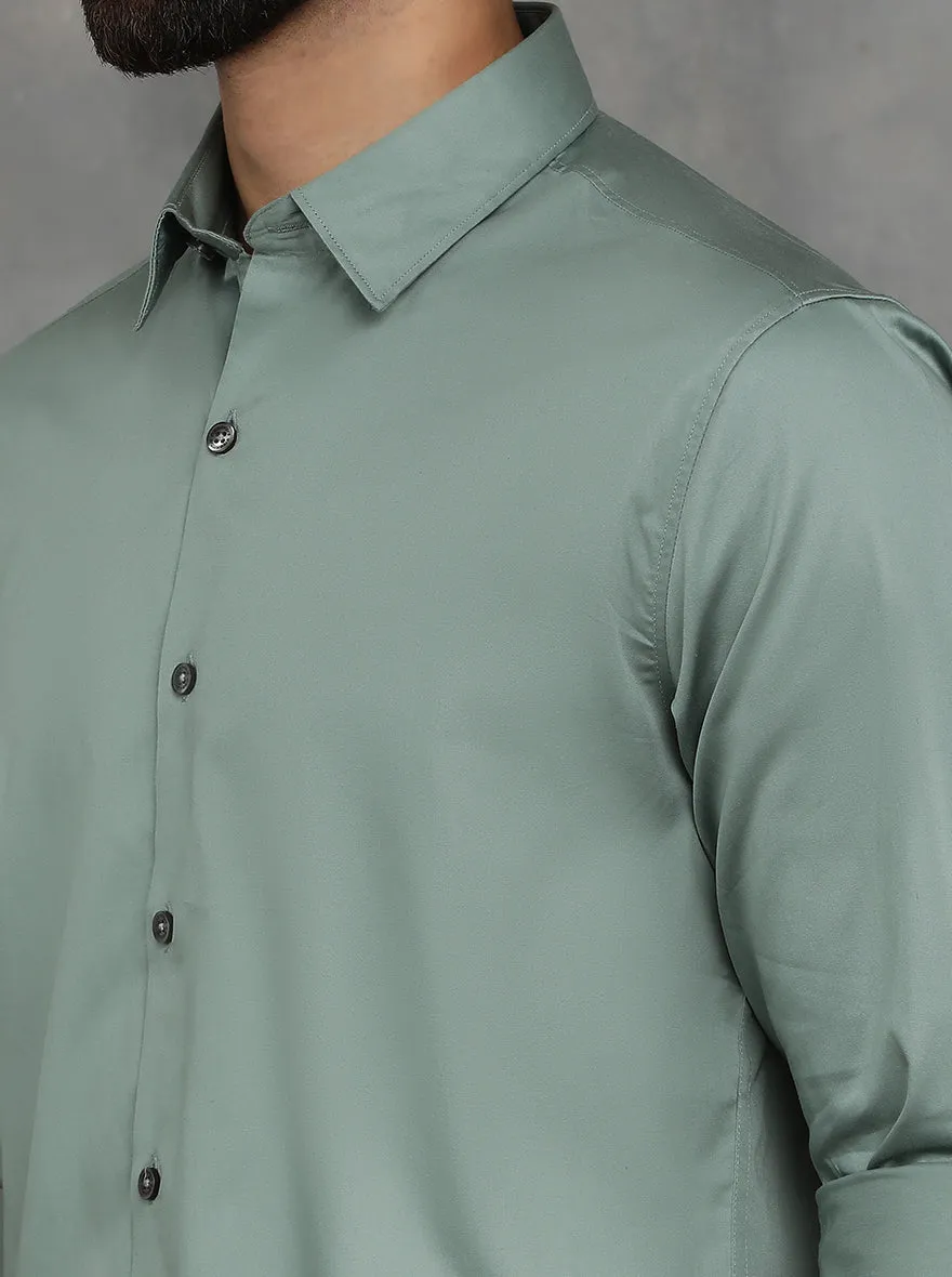 Green Solid Slim Fit Casual Shirt | GreenFibre