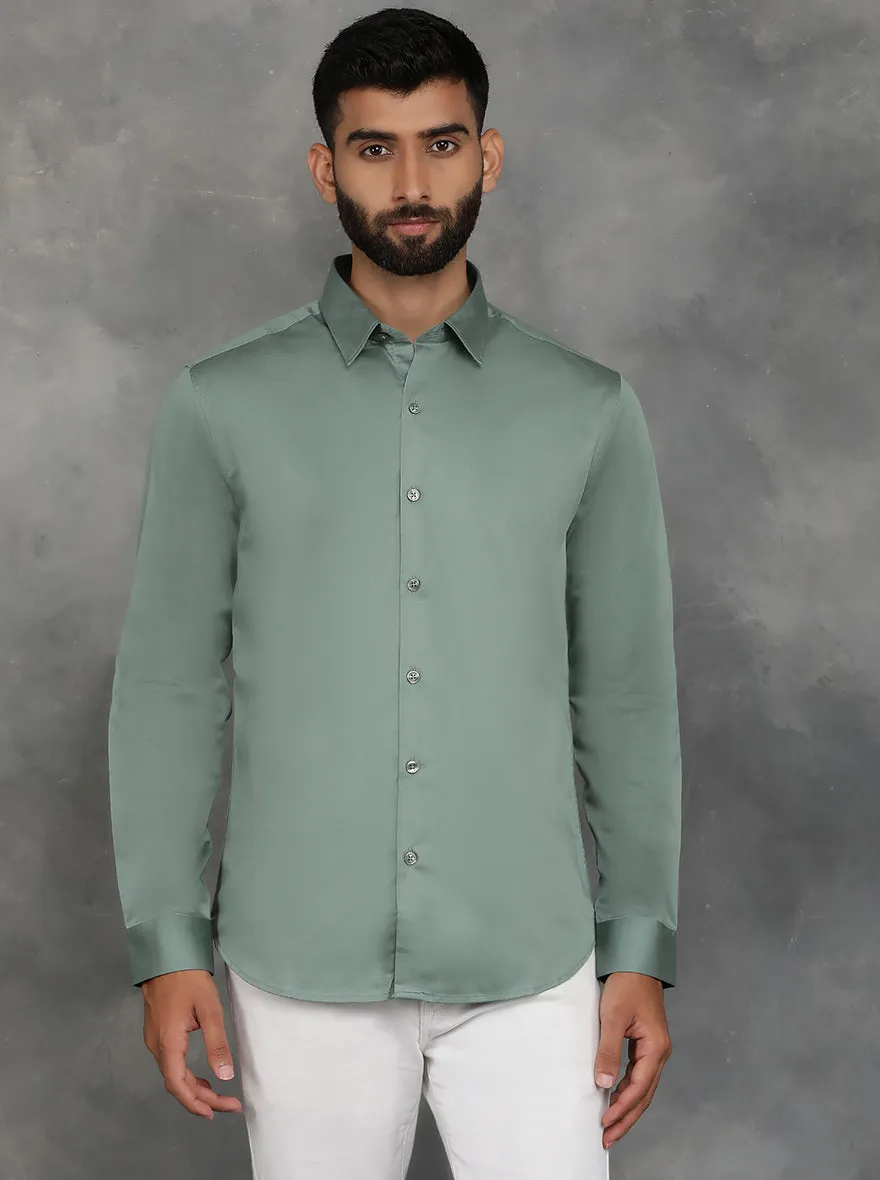 Green Solid Slim Fit Casual Shirt | GreenFibre