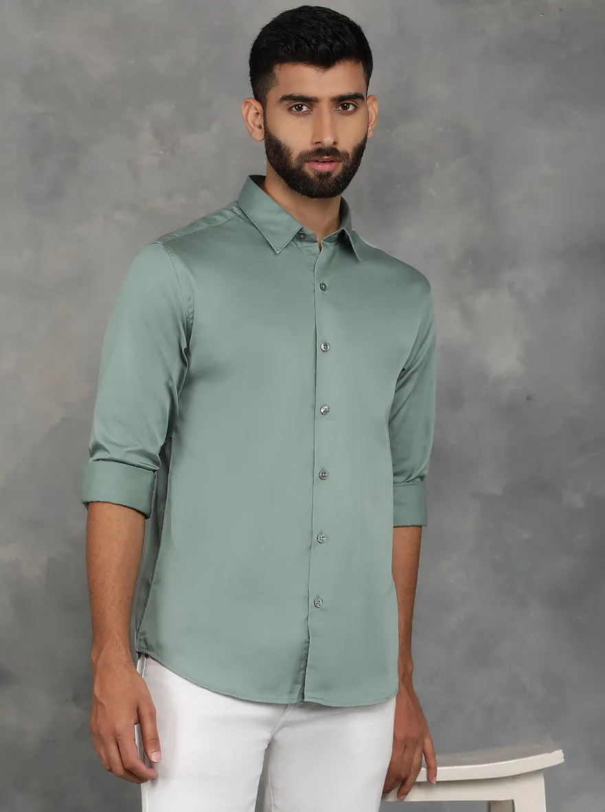 Green Solid Slim Fit Casual Shirt | GreenFibre