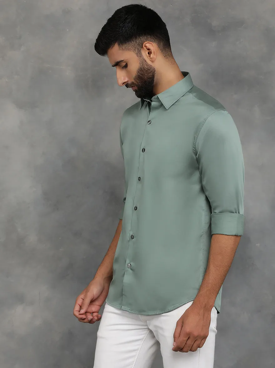 Green Solid Slim Fit Casual Shirt | GreenFibre