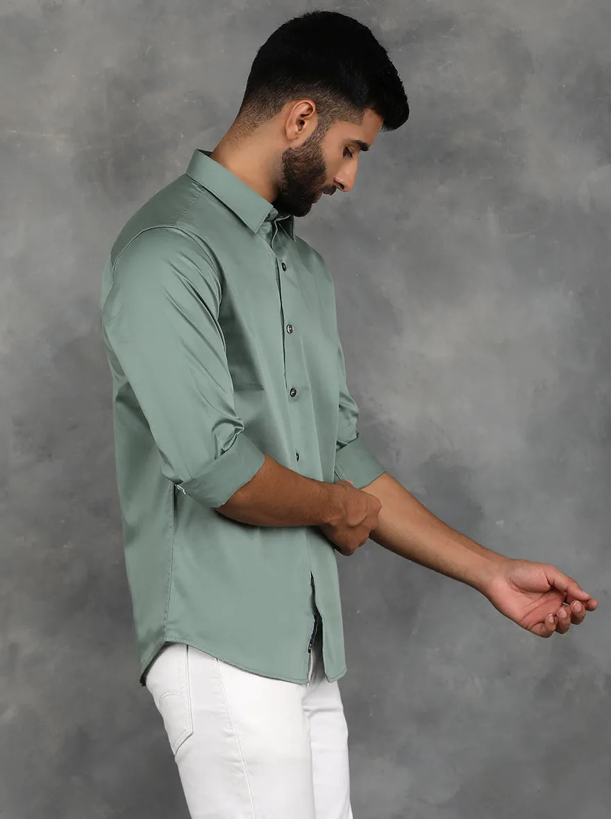Green Solid Slim Fit Casual Shirt | GreenFibre