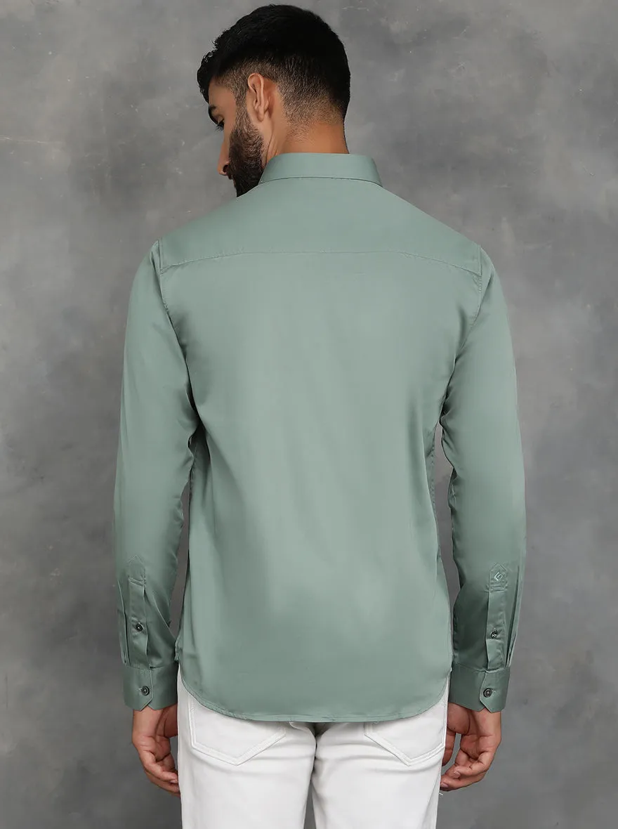 Green Solid Slim Fit Casual Shirt | GreenFibre