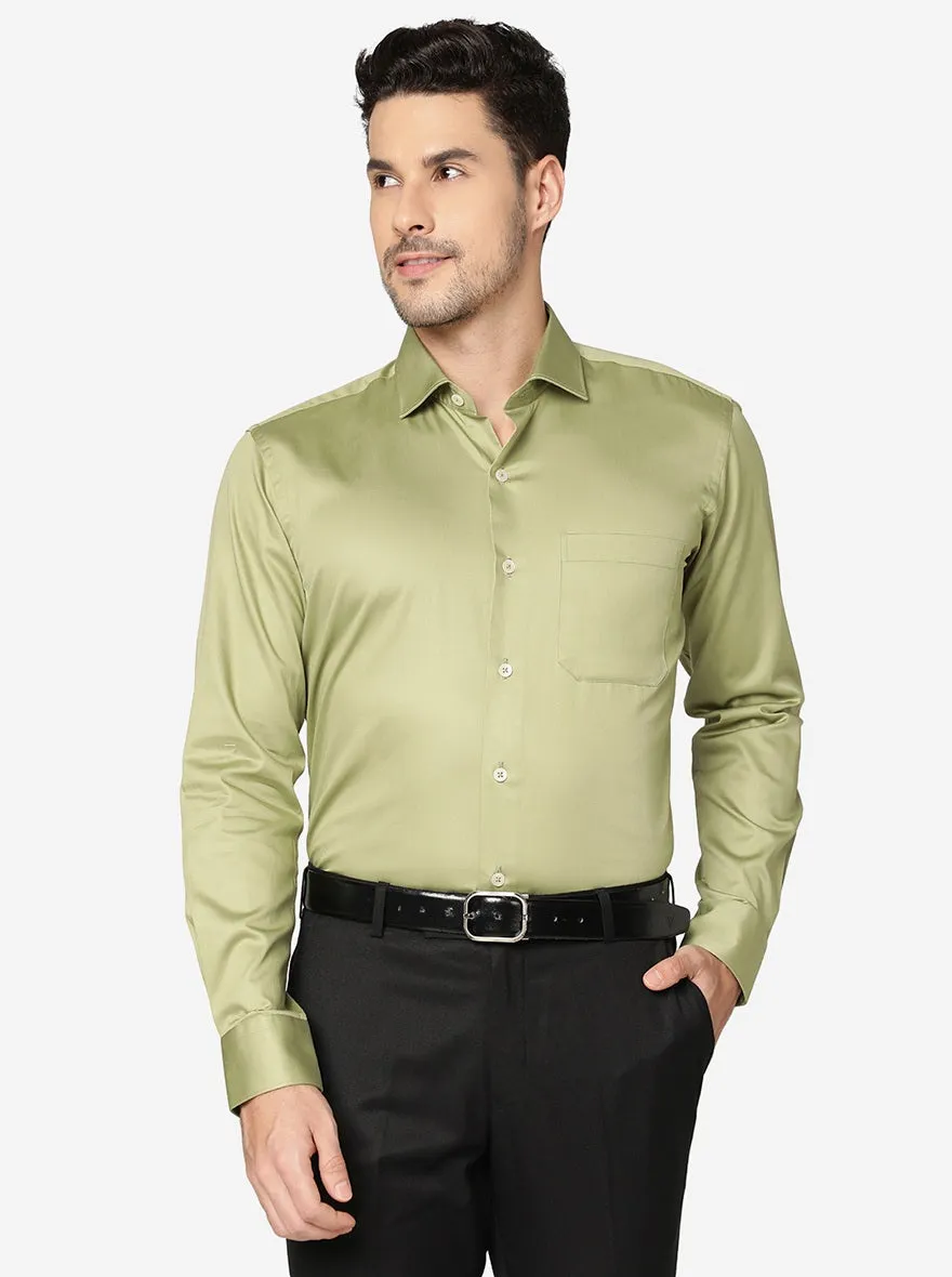Green Solid Slim Fit Formal Shirt | Metal