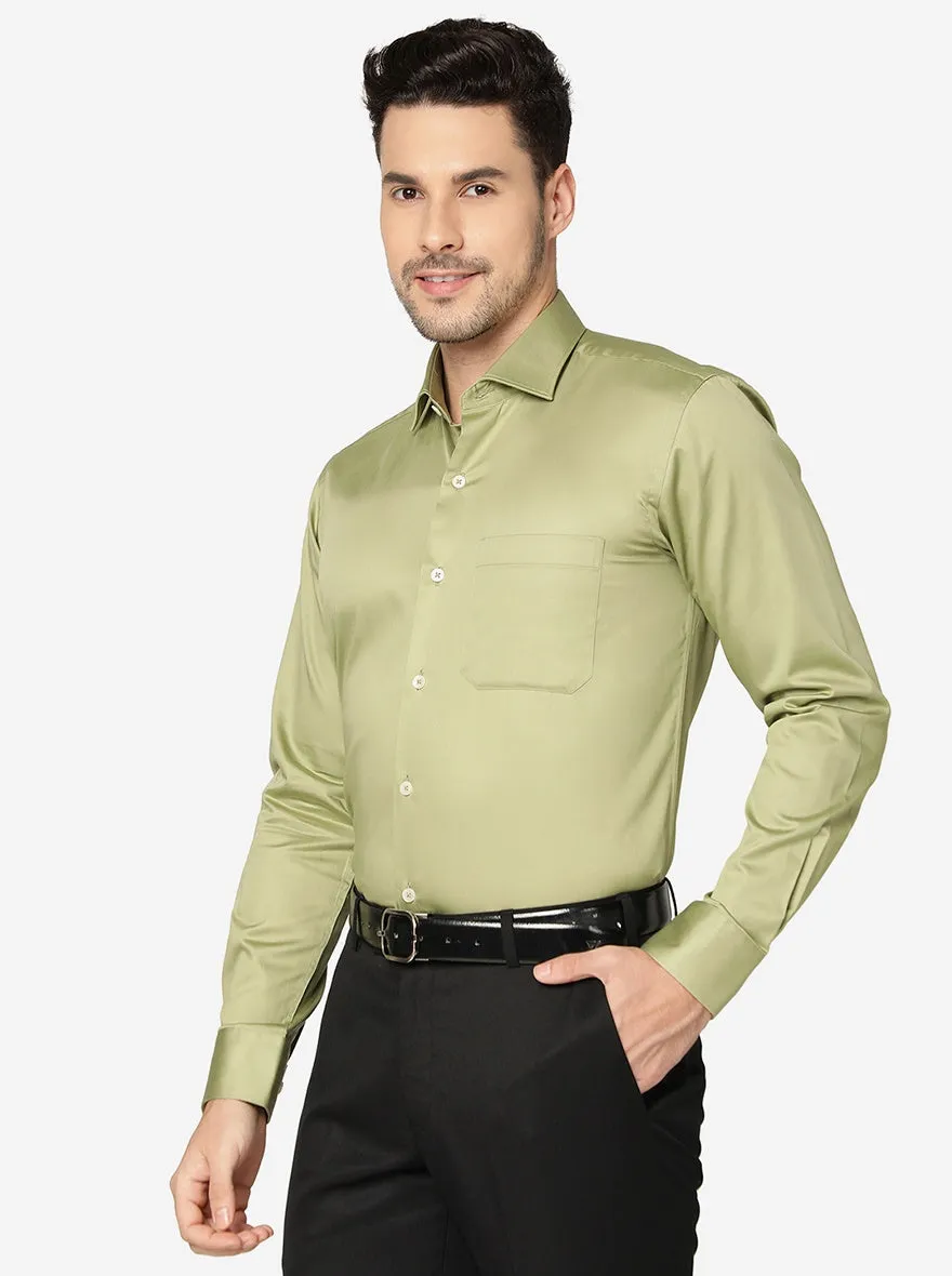 Green Solid Slim Fit Formal Shirt | Metal