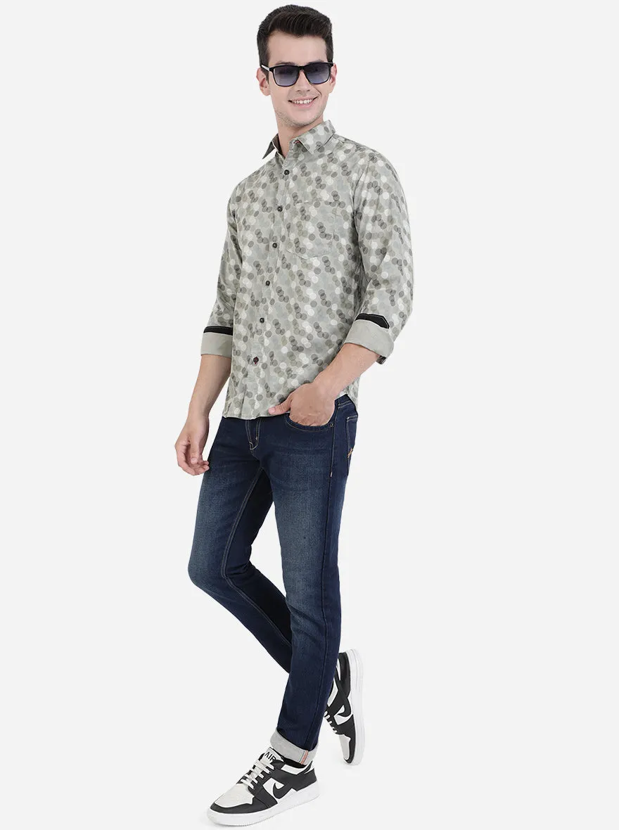 Grey Printed Slim Fit Semi Casual Shirt | Greenfibre