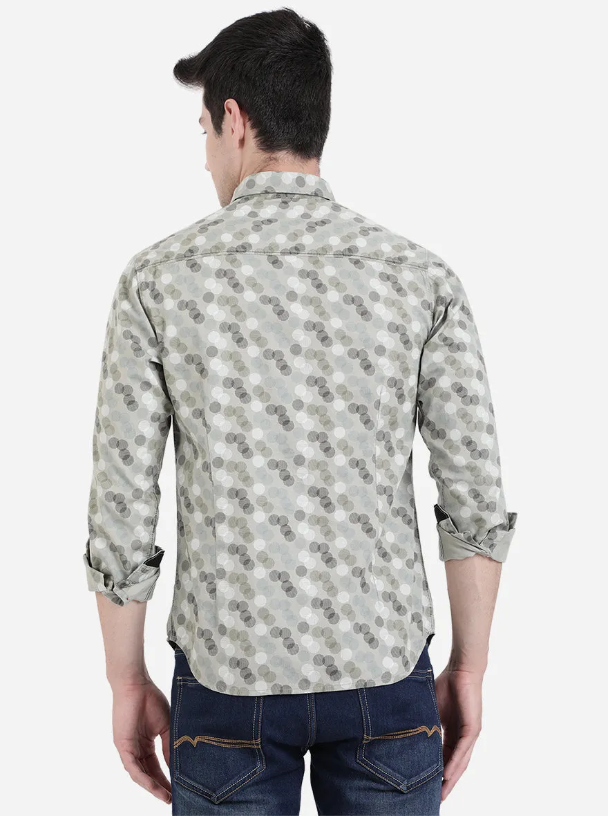 Grey Printed Slim Fit Semi Casual Shirt | Greenfibre