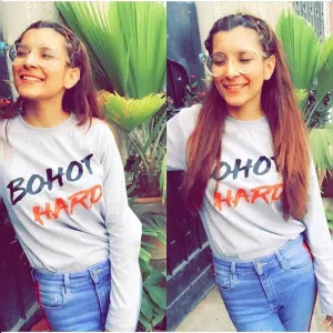 Heather Grey Bohot Hard Cotton Printed T-shirt For Womens