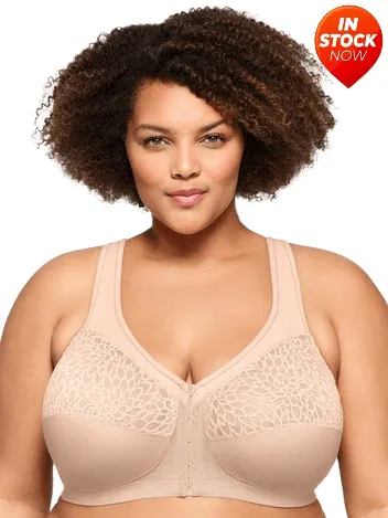 In Stock Glamorise Bra 1206 - MagicLift Front-Closure Racerback Bra - Cafe
