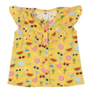 Infant Girls Digital Print Casual Top Summer - Yellow | Bachaa Party Baby Clothes Girls Tops & T-Shirts
