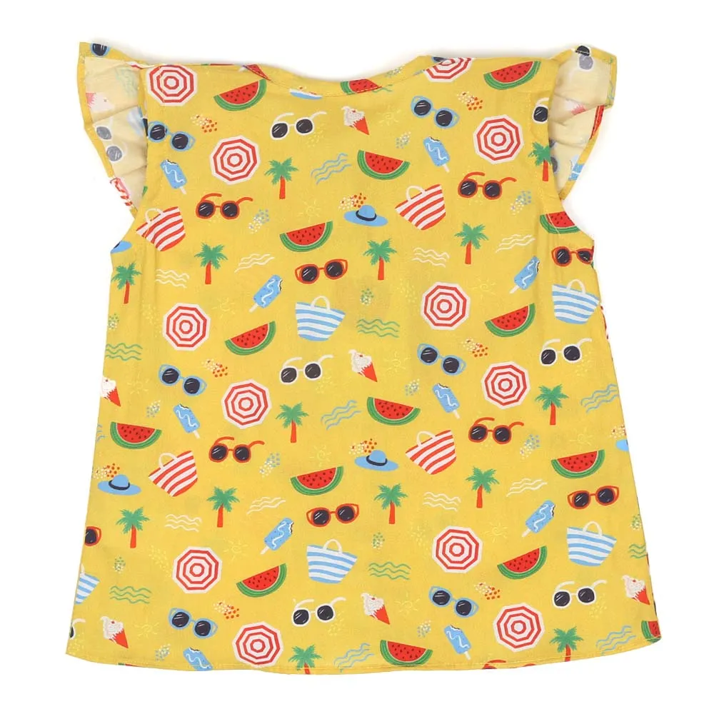 Infant Girls Digital Print Casual Top Summer - Yellow | Bachaa Party Baby Clothes Girls Tops & T-Shirts