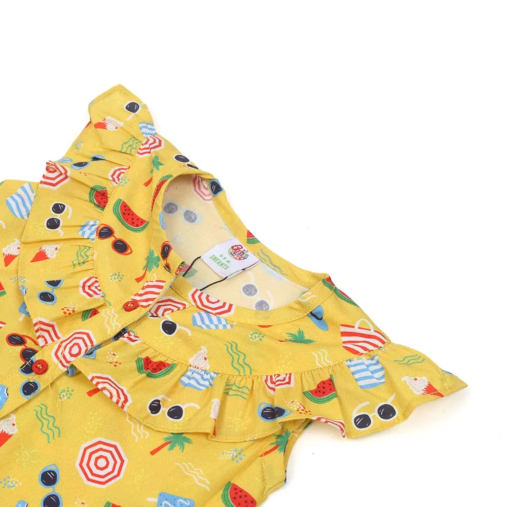Infant Girls Digital Print Casual Top Summer - Yellow | Bachaa Party Baby Clothes Girls Tops & T-Shirts