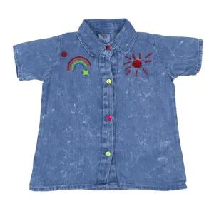 Infant Girls Top Denim Rainbow Emb - Ice Blue | Bachaa Party Baby Clothes Girls Tops & T-Shirts