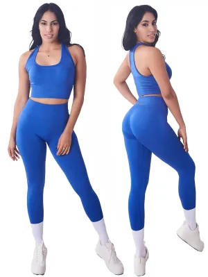 Katzogaa Women's 2 Piece Workout Set | Seamless Gym Outfits for Fitness, Yoga, Pilates & Activewear | Tummy Control Athletic Compression Set for Mujer - Perfect Fall Wear (Royal Blue, M)