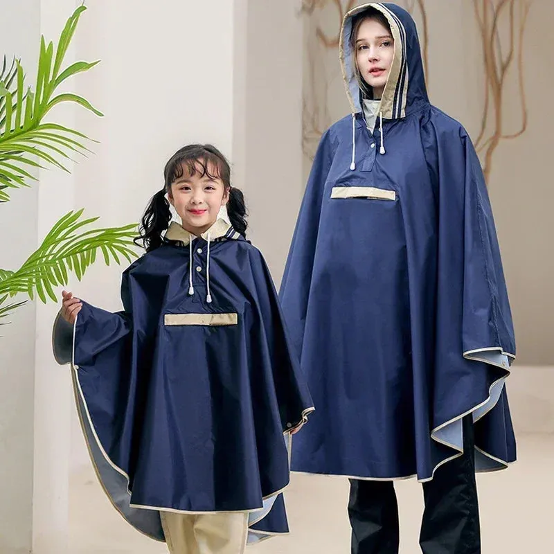 Korean Style Parent-Child Waterproof Oxford Cloth Rain Poncho with Schoolbag Space