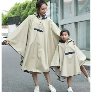Korean Style Parent-Child Waterproof Oxford Cloth Rain Poncho with Schoolbag Space