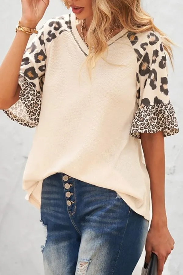 Leopard Printing Sleeve T-shirt