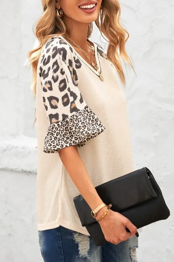Leopard Printing Sleeve T-shirt