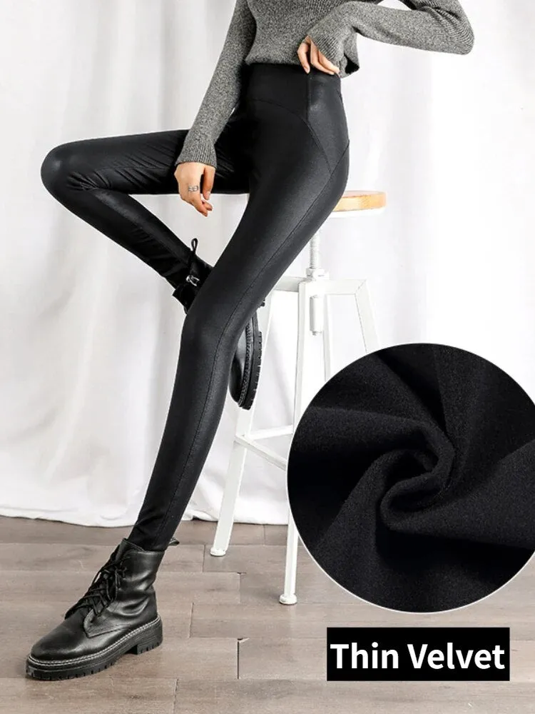 Letter Graffiti Leather Leggings for Women - Gothic Style Pencil Pants