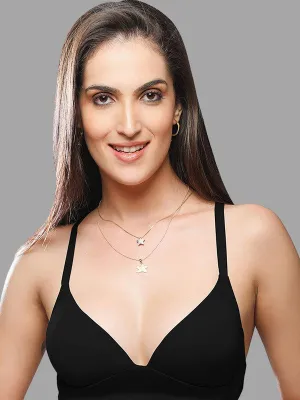 Lovable Black Padded Non Wired Full Coverage Slip-on Bra - INVISI   -BK