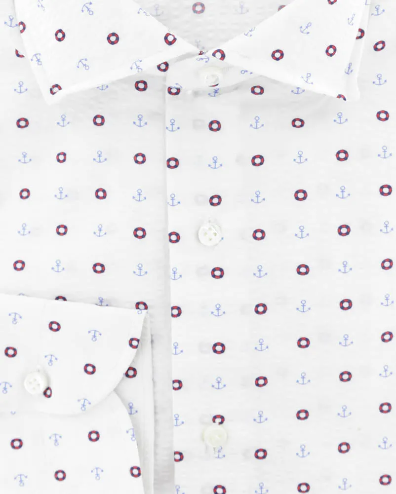 Luigi Borrelli Red Anchor Print Shirt - Slim