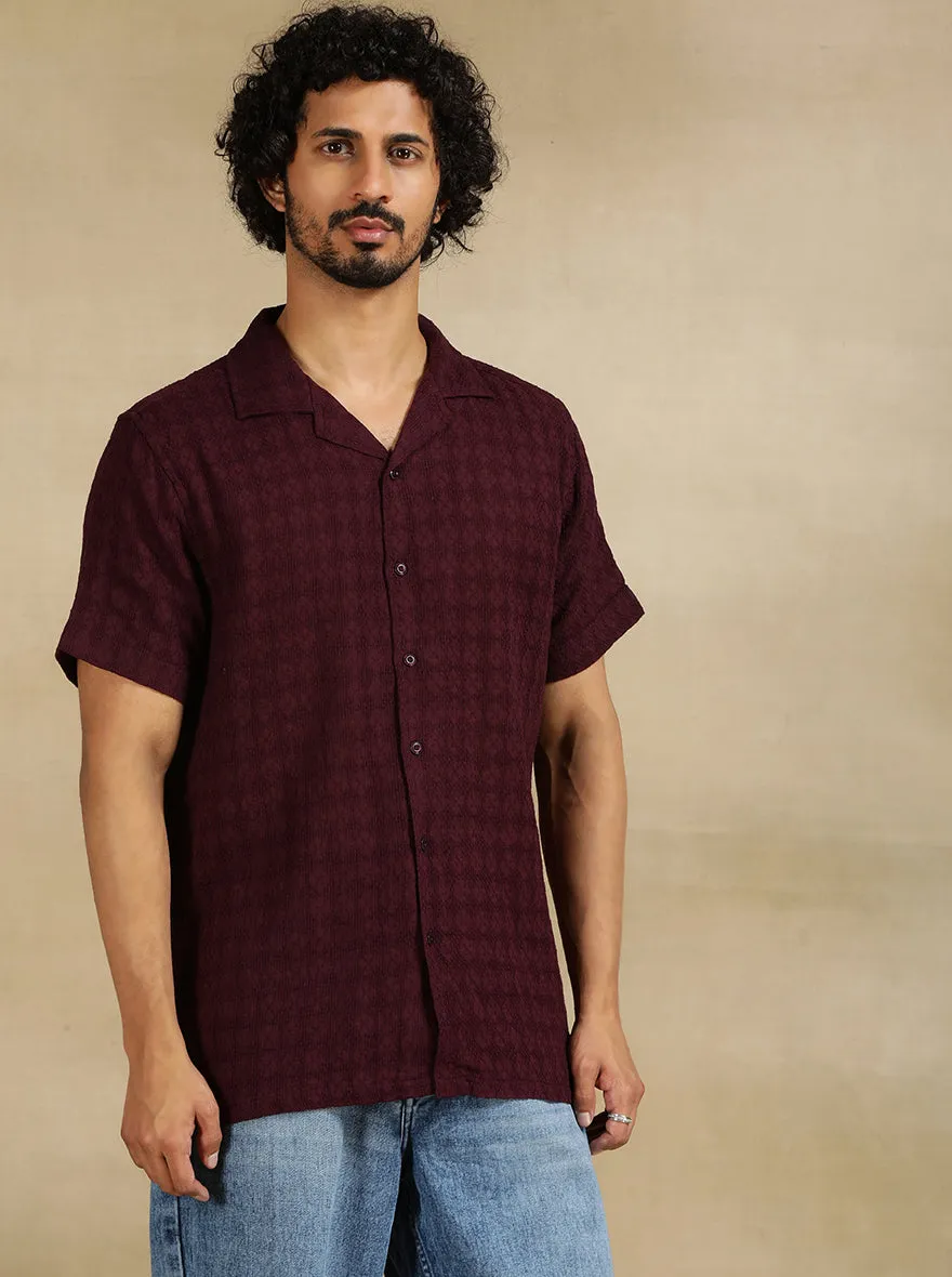 Maroon Solid Slim Fit Casual Shirt | JadeBlue