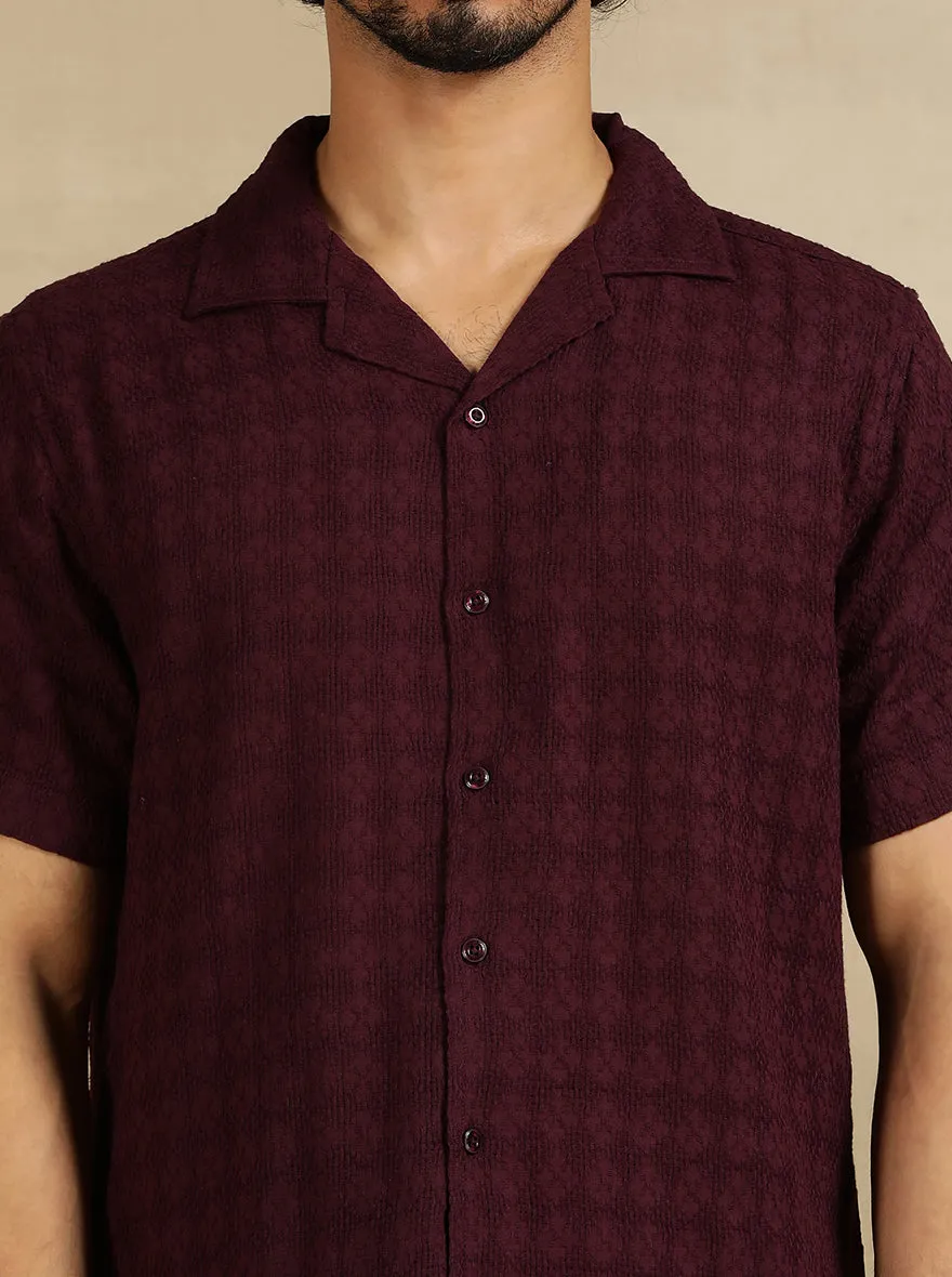 Maroon Solid Slim Fit Casual Shirt | JadeBlue