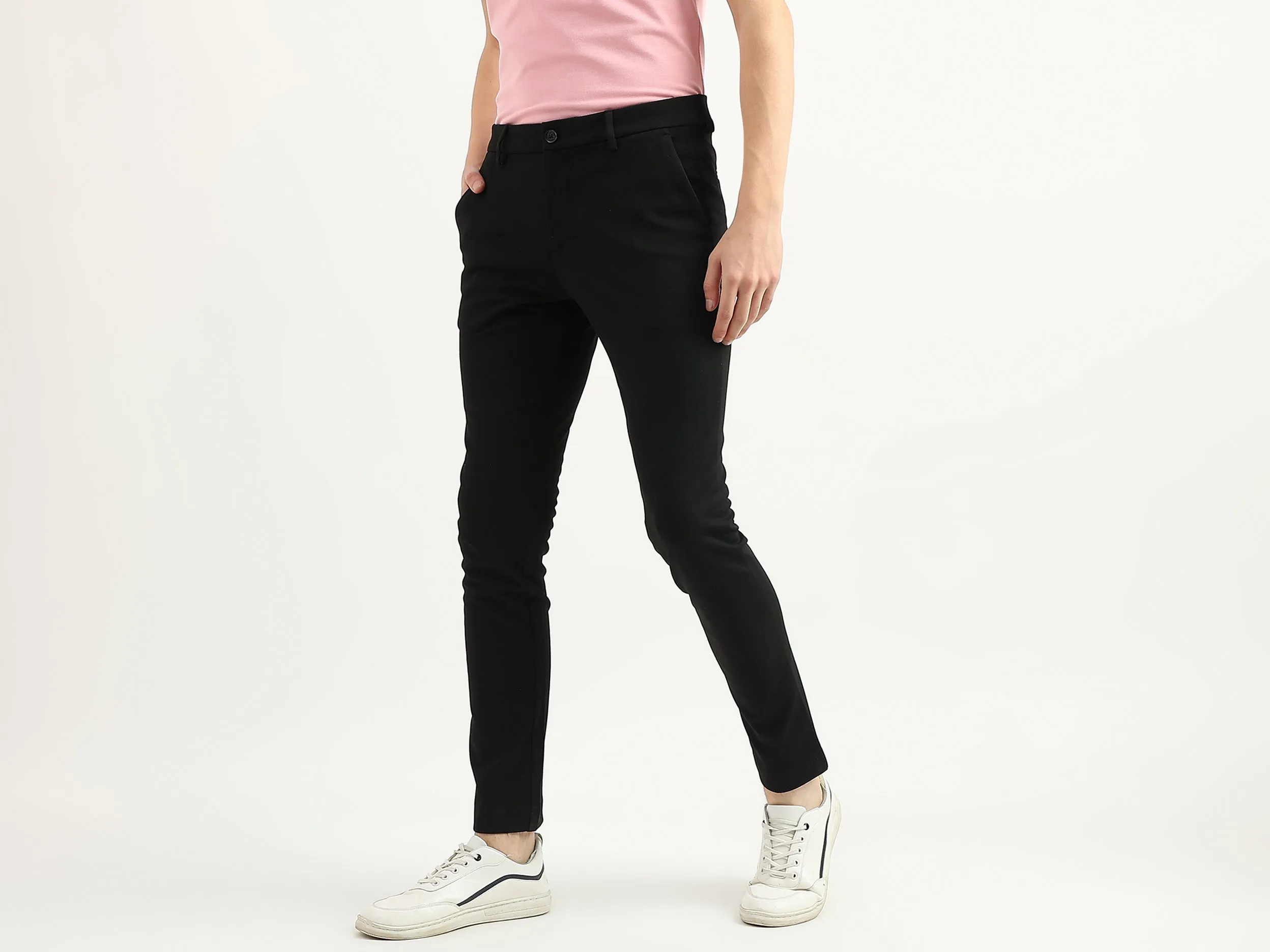 Men Textured Slim Fit Trousers