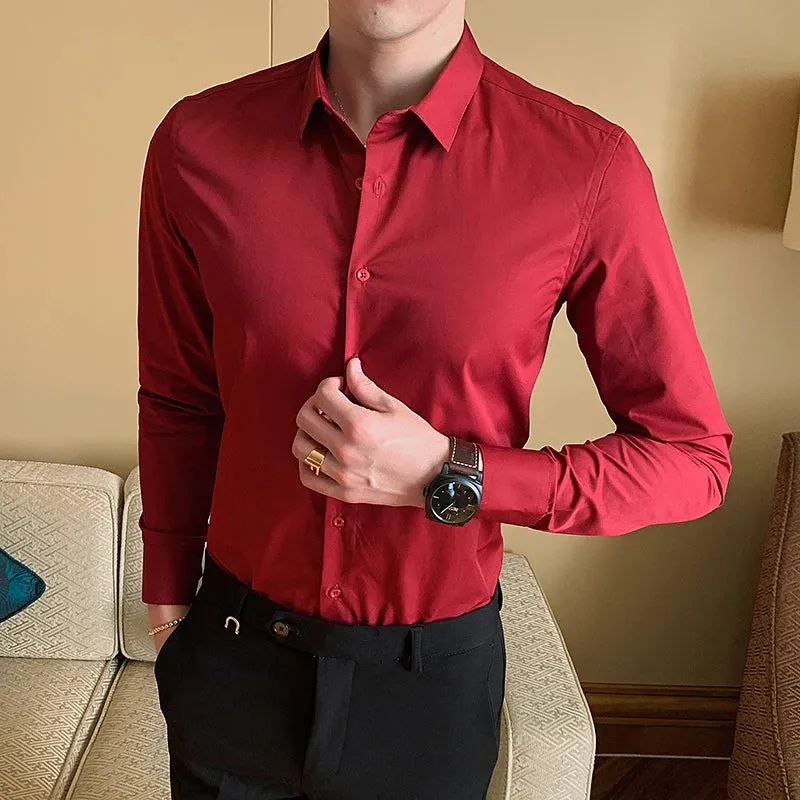 Men's Classic Slim Fit Long Sleeve Cotton Business Shirt