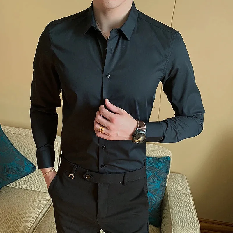 Men's Classic Slim Fit Long Sleeve Cotton Business Shirt