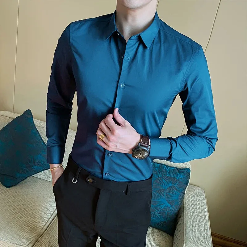 Men's Classic Slim Fit Long Sleeve Cotton Business Shirt