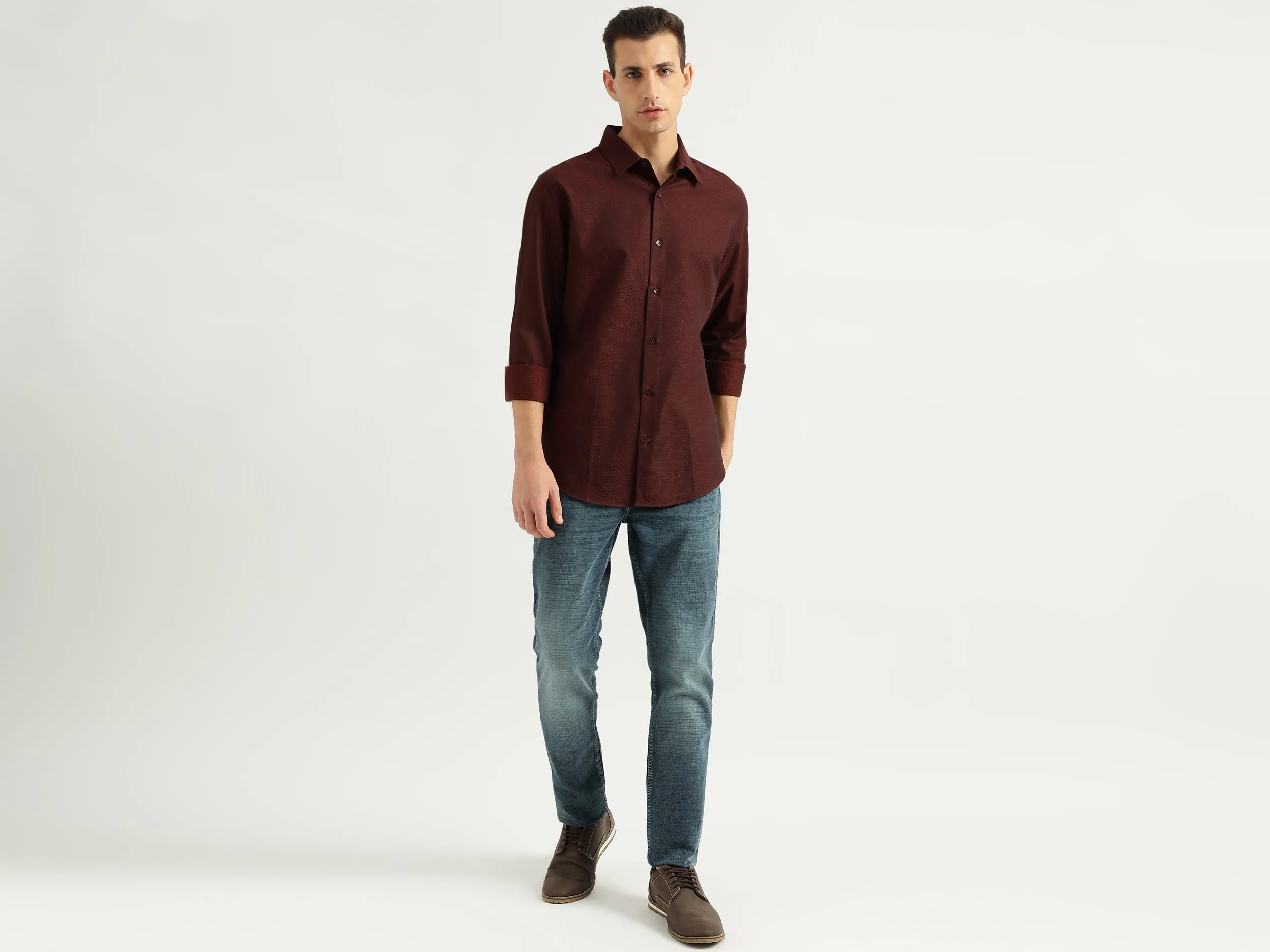 Men's Slim Fit Spread Collar Solid Shirts