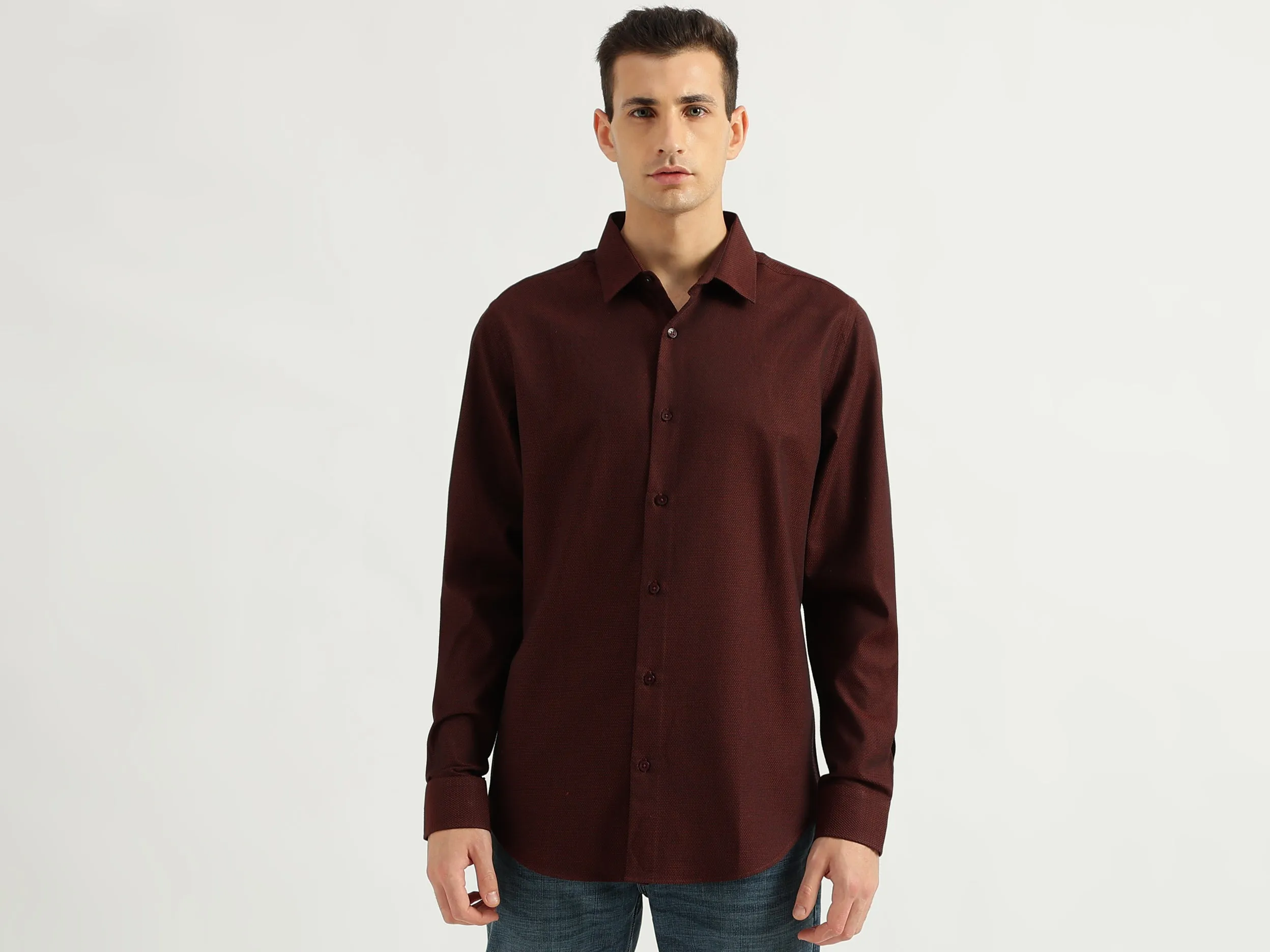 Men's Slim Fit Spread Collar Solid Shirts