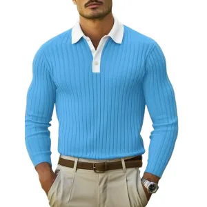 Men’s Trendy Colorblock Lapel Slim Fit Polo Shirt