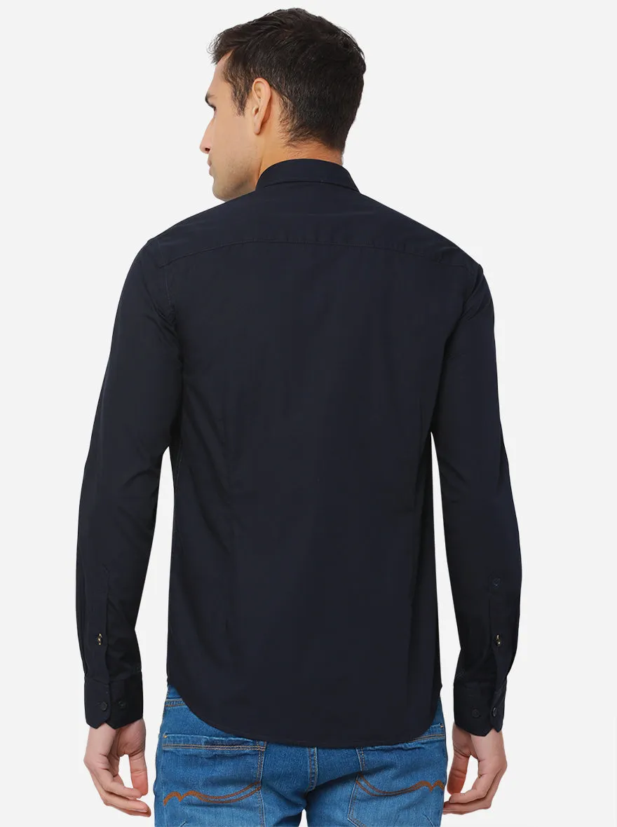 Navy Blue Solid Slim Fit Casual Shirt | Greenfibre