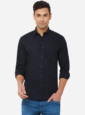 Navy Blue Solid Slim Fit Casual Shirt | Greenfibre