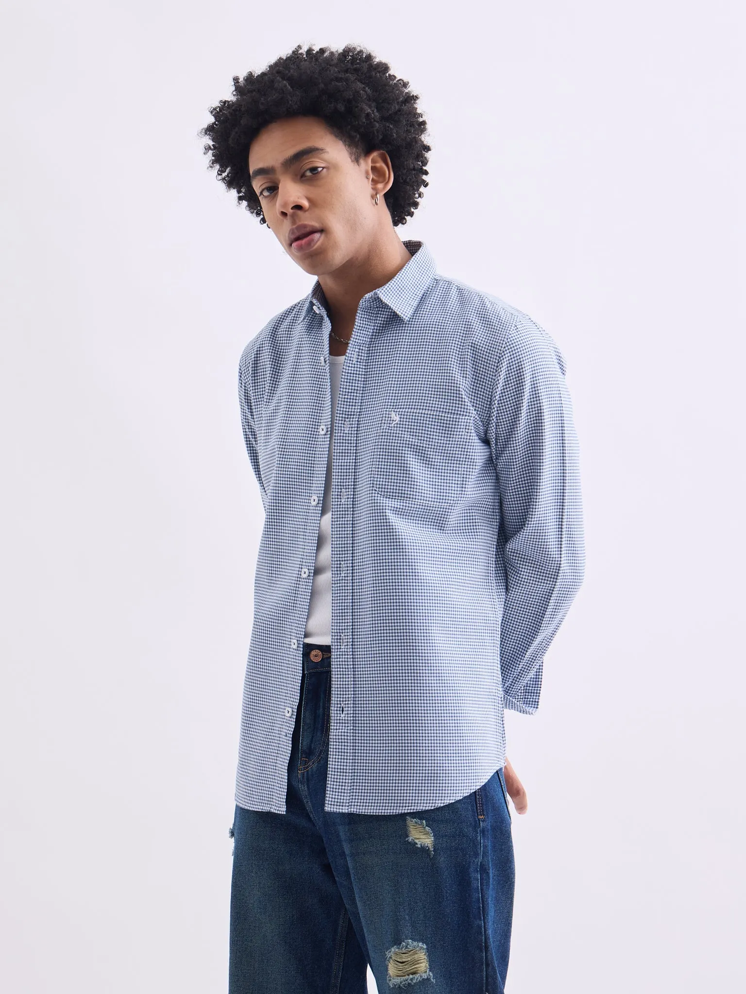 Navy Checks Slim Fit Shirt