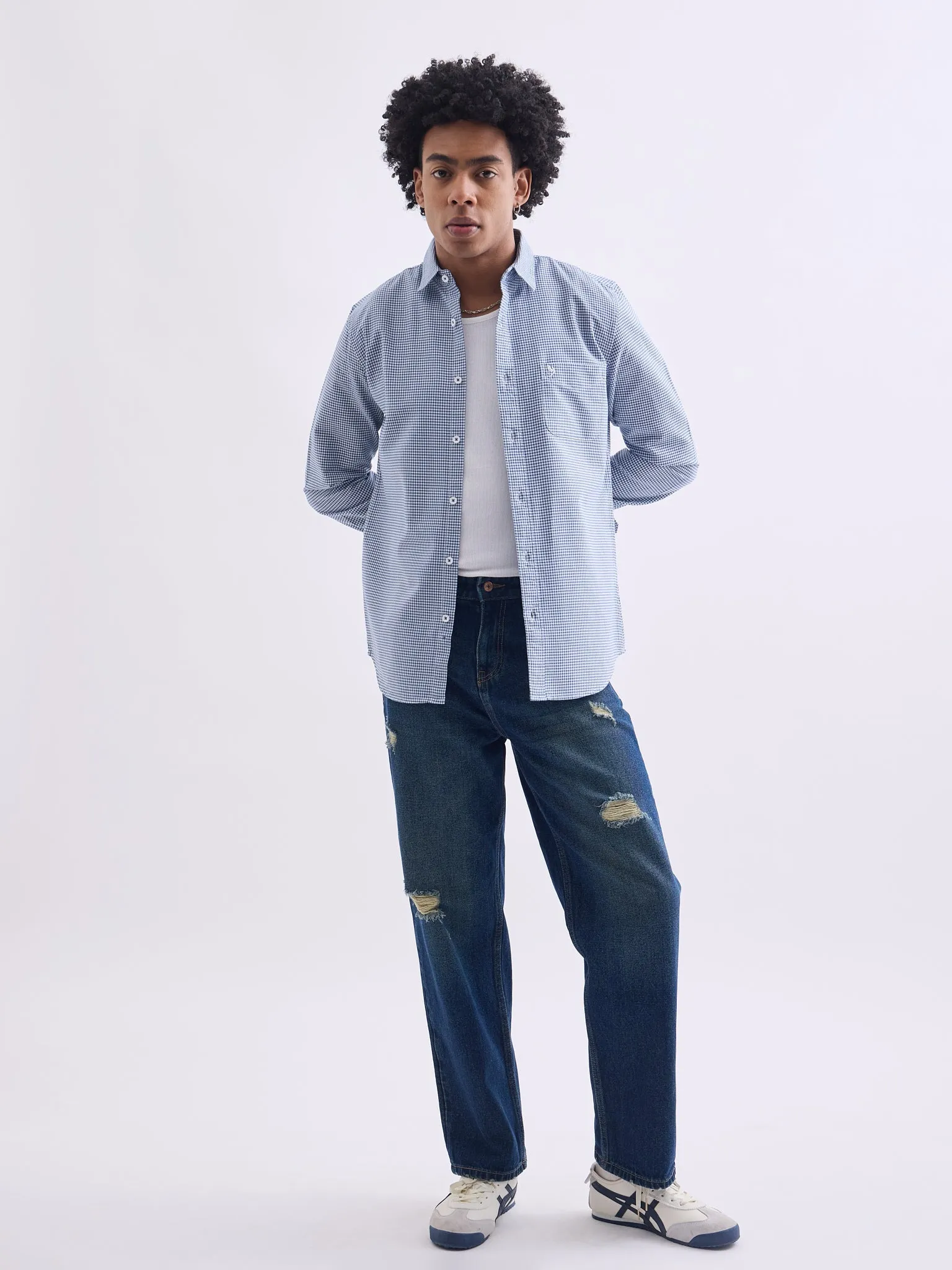 Navy Checks Slim Fit Shirt