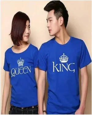 Pack Of 2 - Blue Cotton Printed T-Shirts For Couples